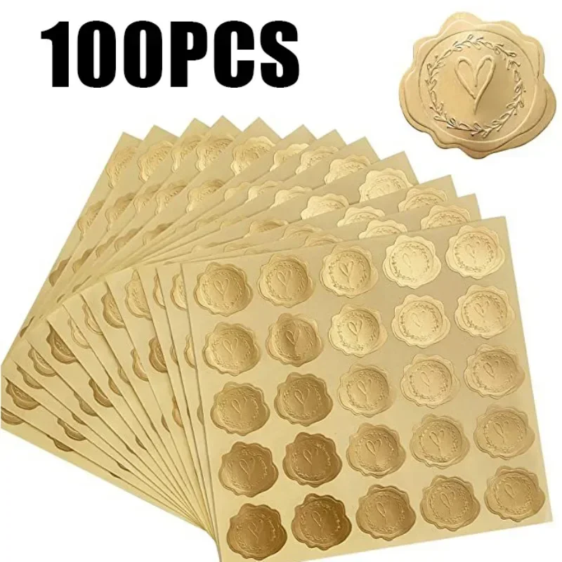 Wedding Sutra - 25/100Pcs 골드 양각 심장 스티커 감사합니다