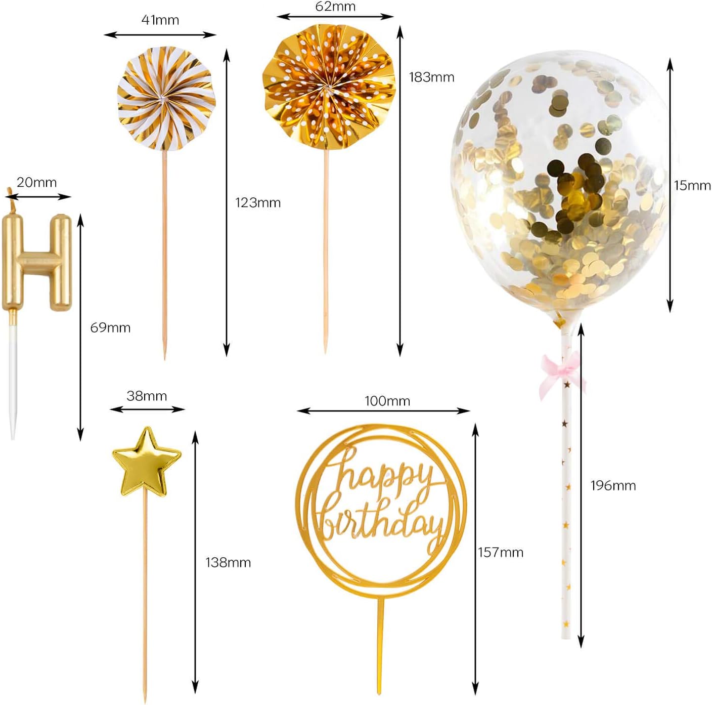 골드 생일 캔들 세트, 케이크 토퍼, 컨페티 풍선, 별 - Confetti Balloon Set 리뷰 및 가격